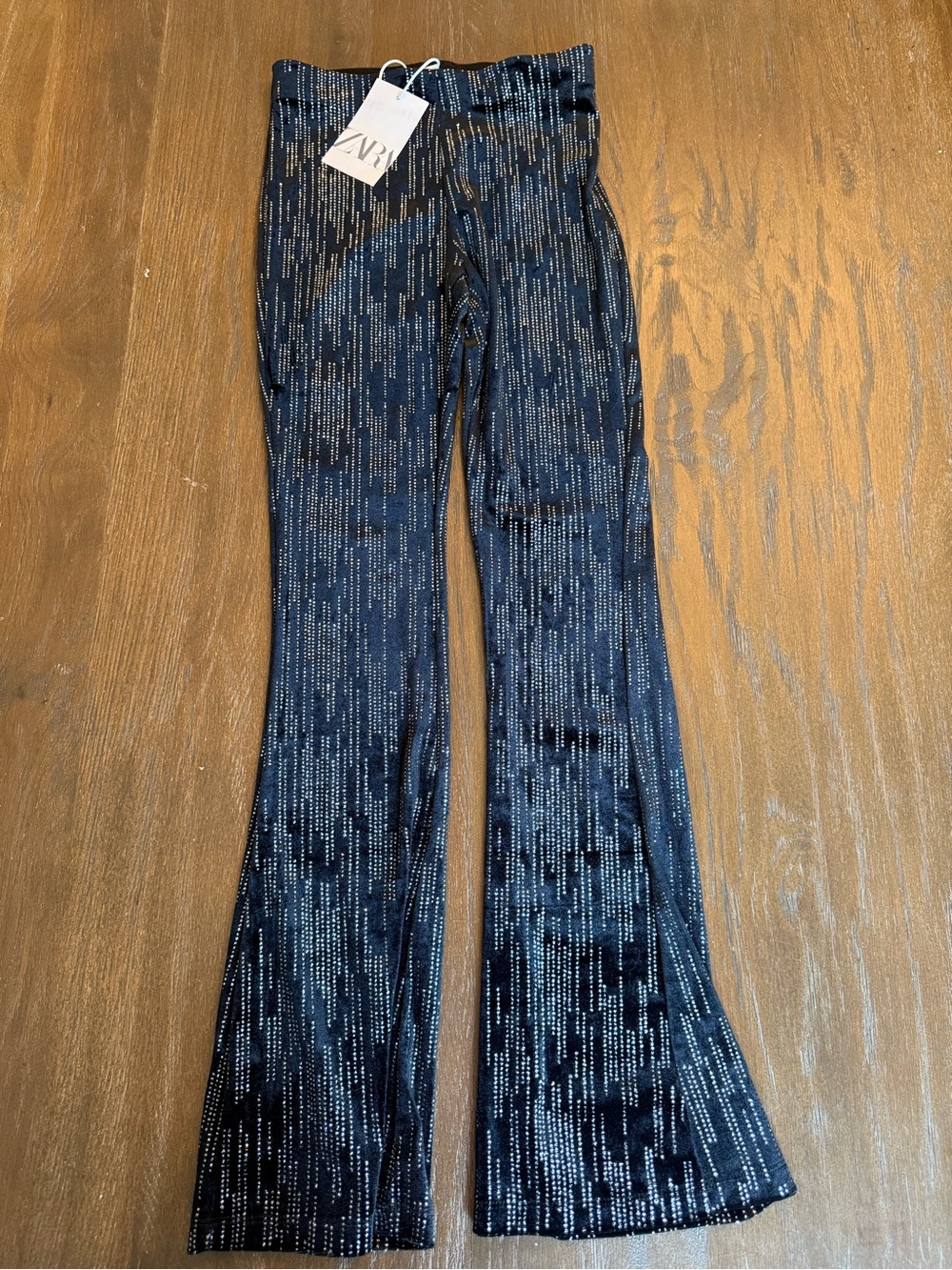 ZARA NWT Girls Black Flare Pants with Silver Sparkle (Size 11/12)